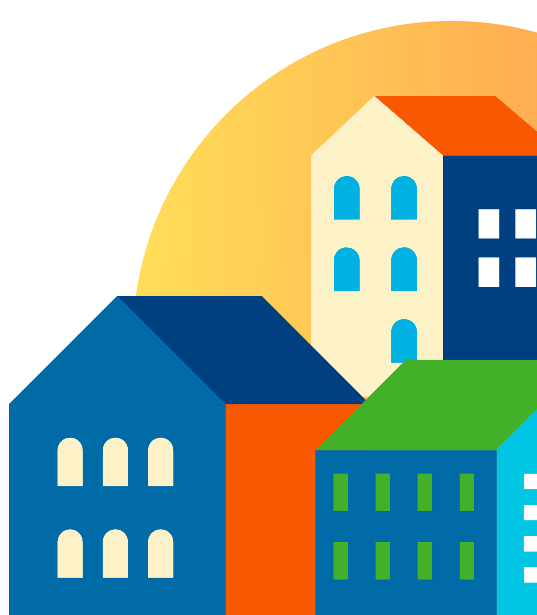 Colourful illustration of buildings in Centre Wellington